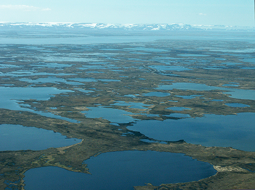 The Nelson Island and YK Delta landscape Foreground is Aknerkochik River area looking south to Naskonat Peninsula and Nelson Island Photo by Tim Bowman