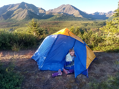 Kavina Baumeister at spike camp on a caribou hunt Kavina 12 harvested a caribou west of the Susitna River in the yc 495 hunt in August 2021 Photo by John Baumeister