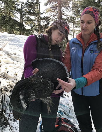 Stephanie Sell right a wildlife biologist with ADFampG looks over a grouse with Erin Heist a participant in an introductory hunting workshop Sell taught through the Becoming an Outdoors Woman Program