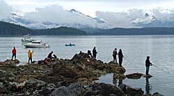 Anglers fishing off the rocks at Picnic Cove near Juneau have been known to throw rocks at boaters who troll too close to shore A few basic rules of courtesy can insure harmonious fishing even in popular areas ADFampG photo