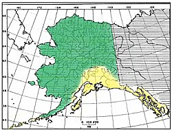 Area of Alaska where pike are invasive yellow  They are native to all areas in green
