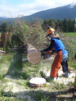 A BOW participant in the chainsaw class taught by local volunteer instructors Photo by Patti Harper