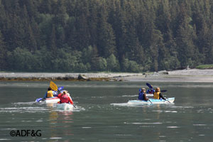 Students kayaking in Berners Bay Photo by Candice Bressler