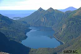 Blue Lake near Sitka showing the surrounding ridges and hillsides that serve as goat habitat