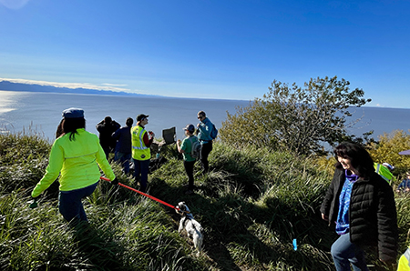 Visitors at the ADFampG Kincaid Overlook Viewing Station look for endangered Cook Inlet beluga whales during the 2024 Belugas Count citizen science event During this yearrsquos event 88 belugas were spotted at nine of the 13 viewing stations