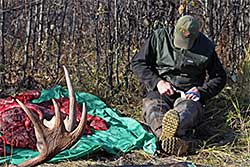 A successful moose hunter sharpens his knife near the Kateel River in Interior Alaska Photo by Ken Marsh ADFampG