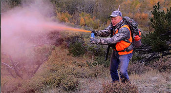 A blast of bear spray from emBear Spray Demonstration for Hunters with Craig Boddingtonem