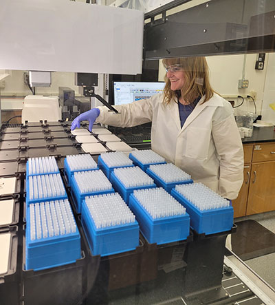 Tela Barkley in the Gene Conservation Lab in Anchorage