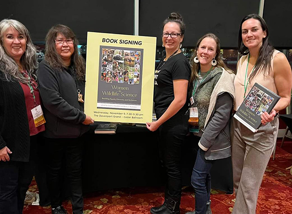 Some of the contributors to emWomen in Wildlife Science Building Equity Diversity and Inclusionem from left to rightstrong Diana DoanCriderstrong Orsquodamem emis the director of Animo Partnership inem emNatural Resources coordinator for the Native American Rangeland Partnershipem emand research personnel at Salish Kootenai College strongJoanne Bryant Ditsuh Taii strongGwichrsquoin Athabascan is a Native Village of Venetie Tribal Government member and USFWS tribal communication and outreach specialist strongRuth Plenty SweetgrassShe Killsstrong Hataacutede Wiya Night Wind Woman Hidatsa Mandan Dakota Nakota is the food sovereignty director at Nueta Hidatsa Sahnish College and a senior social science researcher at the University of Montana strongPaige Schmidtstrongstrong strongis a zone biologist with USFWS em emstrongSerra J Hoaglandstrongem emis a Laguna Pueblo Tribal member and US Forest Service liaison officer for the Fire Fuels and Smoke Science Program at theem emRocky Mountain Research Station