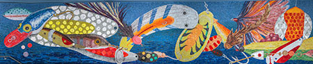 Fishing tackle becomes art A wallsized ceramic tile mosaic by Pat Shelton is a featured piece of art in the Ship Creek Fisheries Center