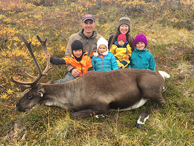 Liz Luber took this young bull with the entire family in tow two miles from motorized access off the Denali Hwy in Unit 13 Scott Liz Sage 5 Aspen 3 Juniper 1 Paisley 6