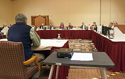 Kodiak Wildlife Biologist Larry Van Daele testifies before the Board of Game in Anchorage in January 2012